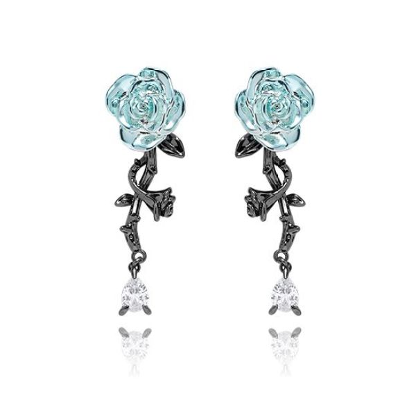 合金锆石耳饰 新中式冰透湖蓝金属耳环原创设计复古高级小众独特