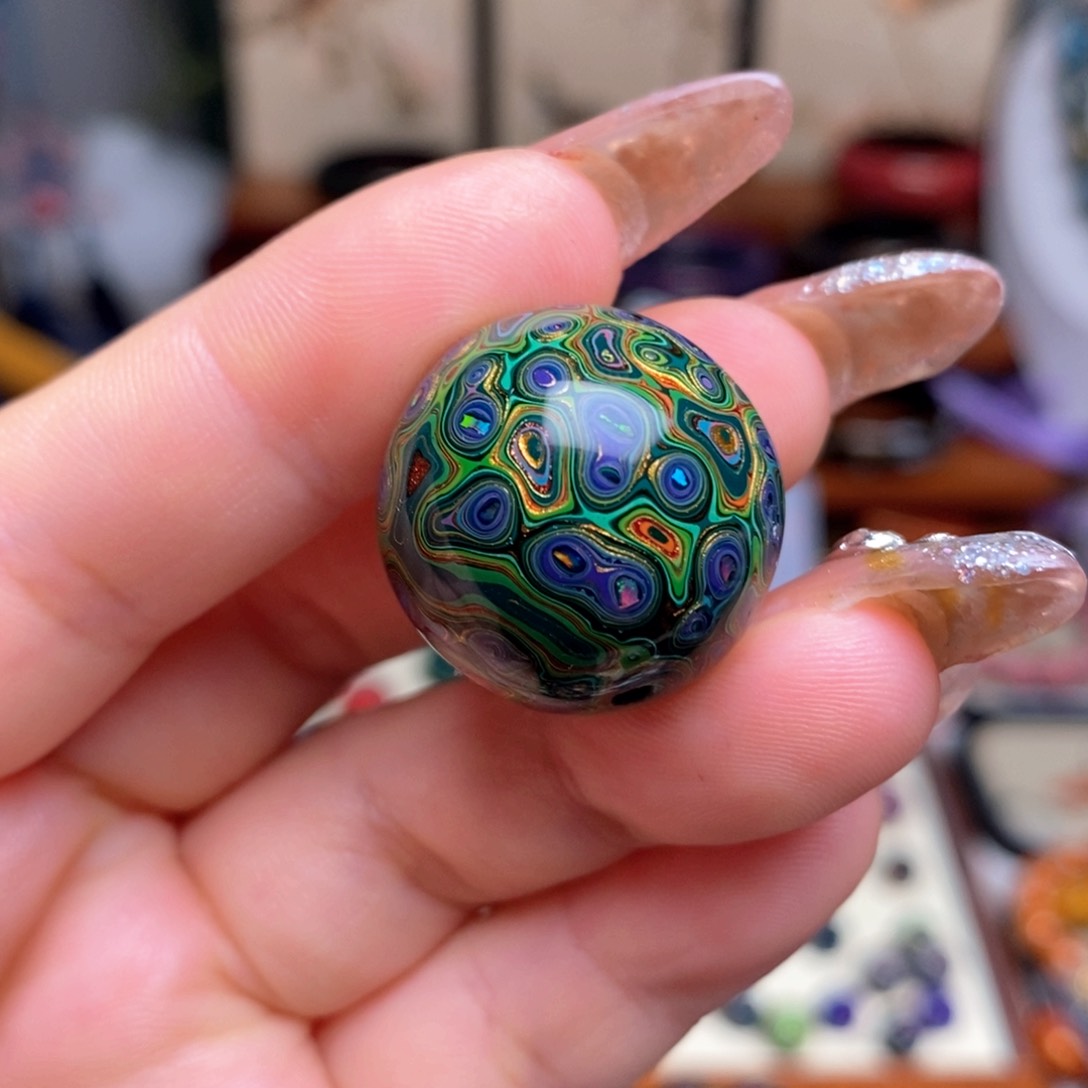 大漆22mm犀皮纹精品单珠