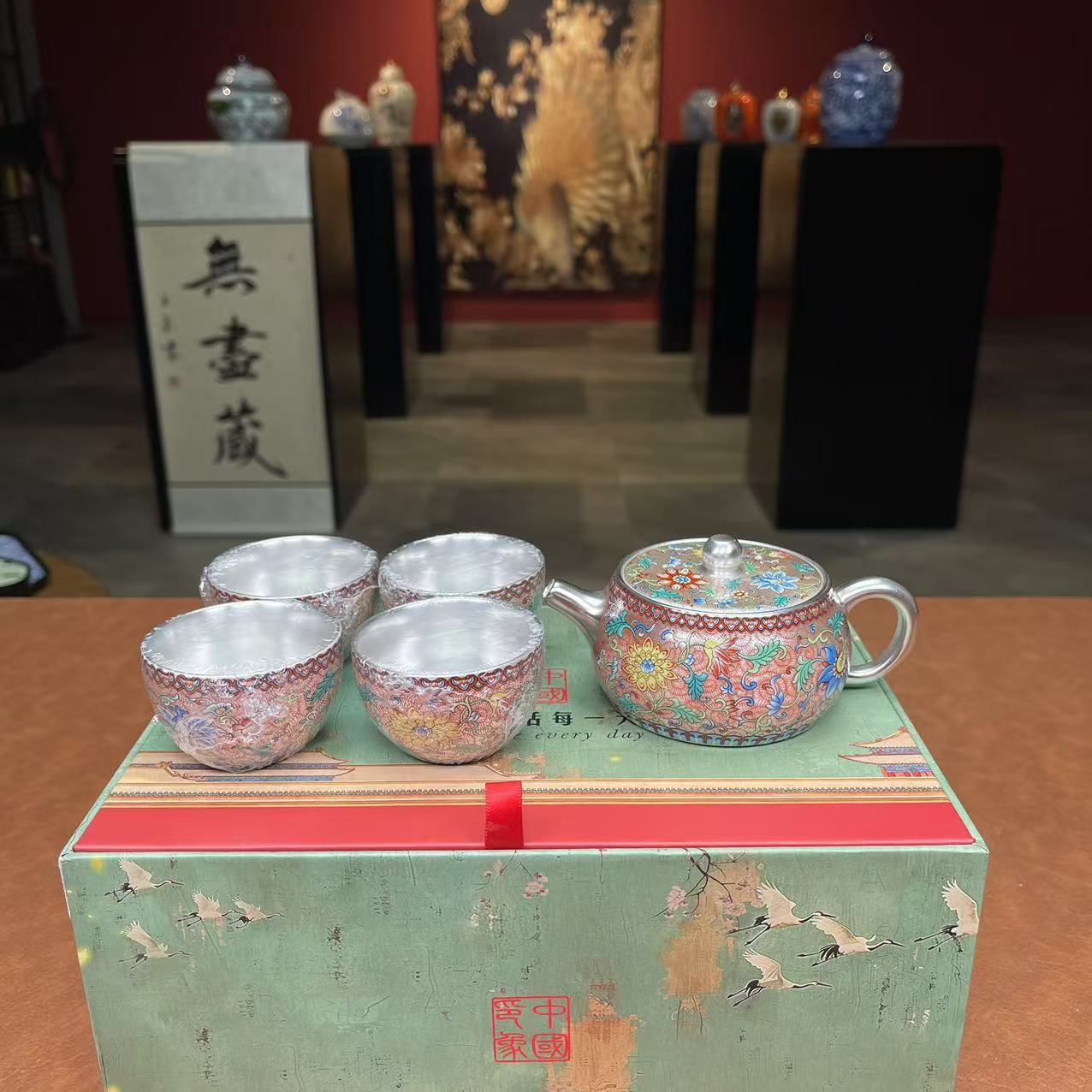 皇杰珐琅银壶四杯+四杯礼盒324 ZH023