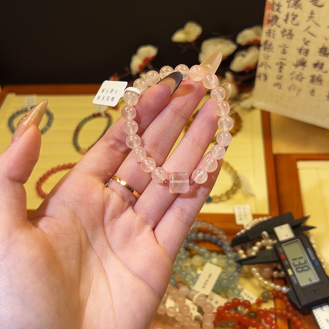 水晶手链银S925镶嵌-粉8005