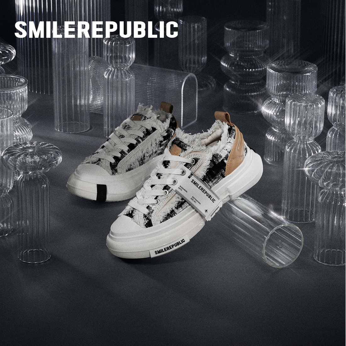 SMILEREPUBLIC  70s黑白粗花呢低帮厚底鞋时尚百搭潮流舒适潮鞋