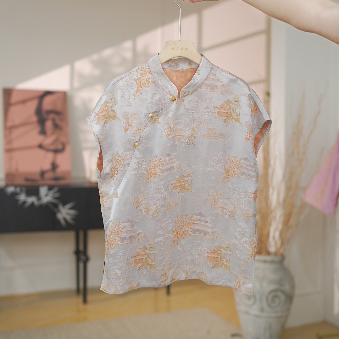 亭台楼阁｜新中式国风时尚百搭重磅上衣短款小衫-5356