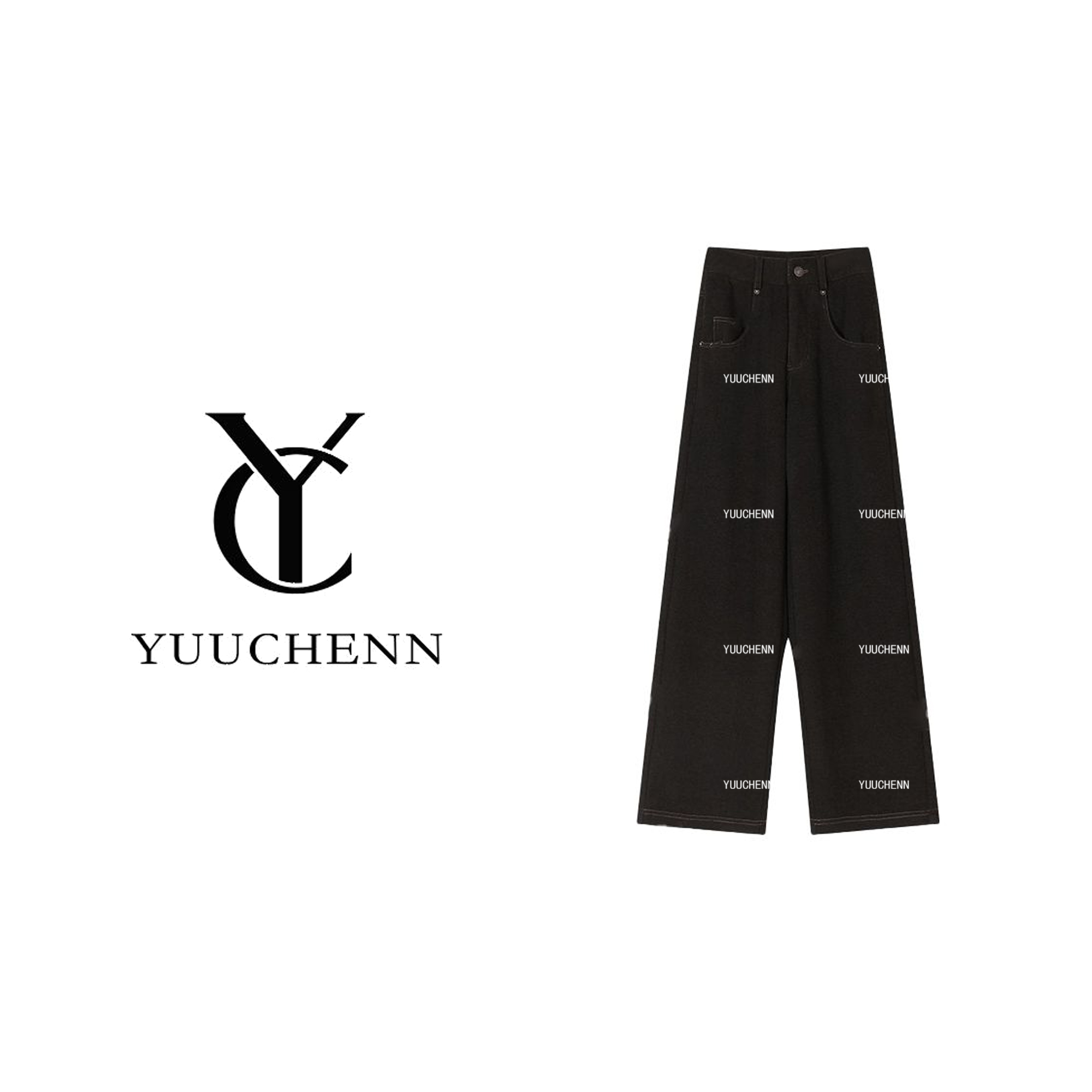 YUUCHENN轻奢阔腿牛仔裤女秋冬新款高腰直筒裤子23C19568