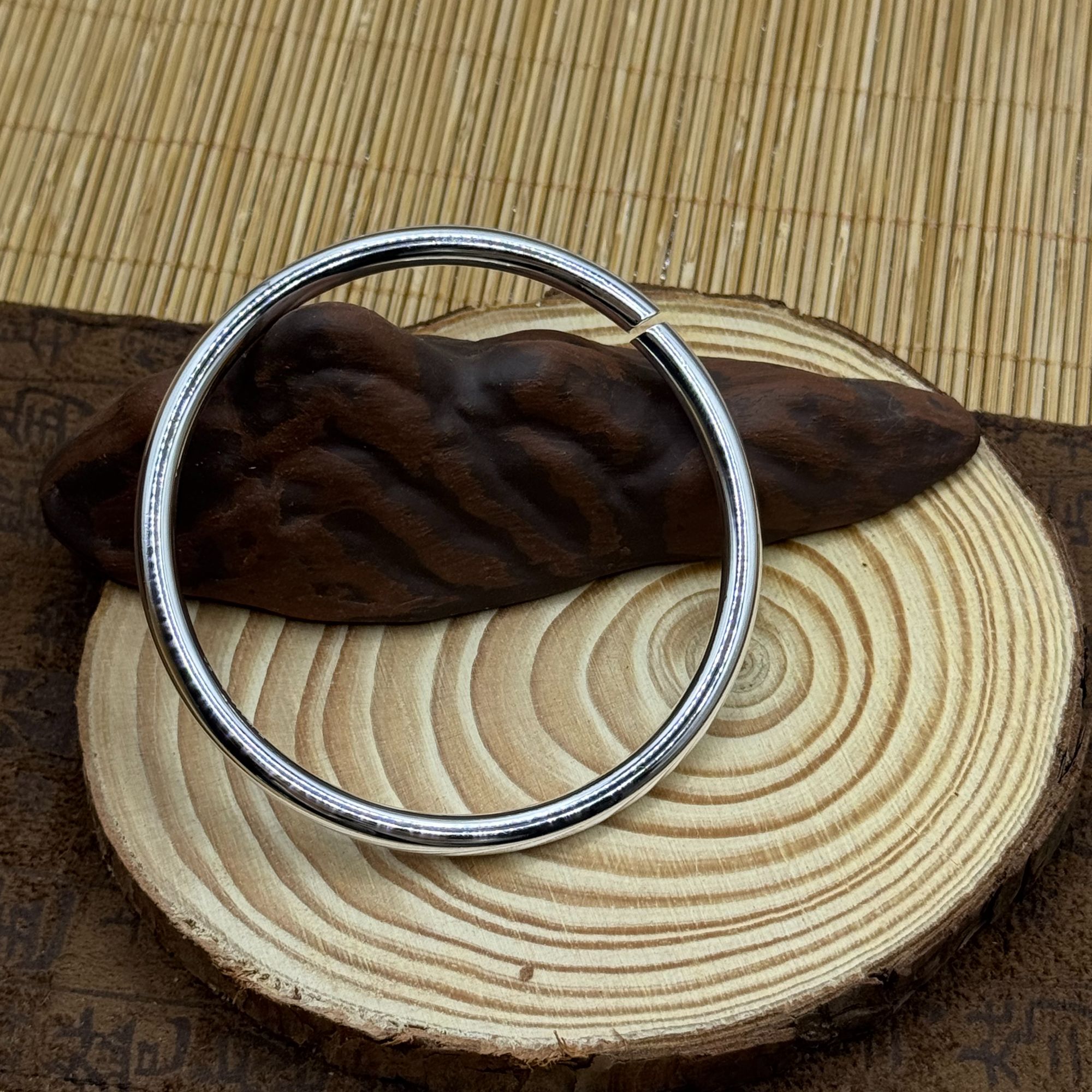 足银银制品 足银9999素圈亮面开口镯手工时尚复古简约古法实心