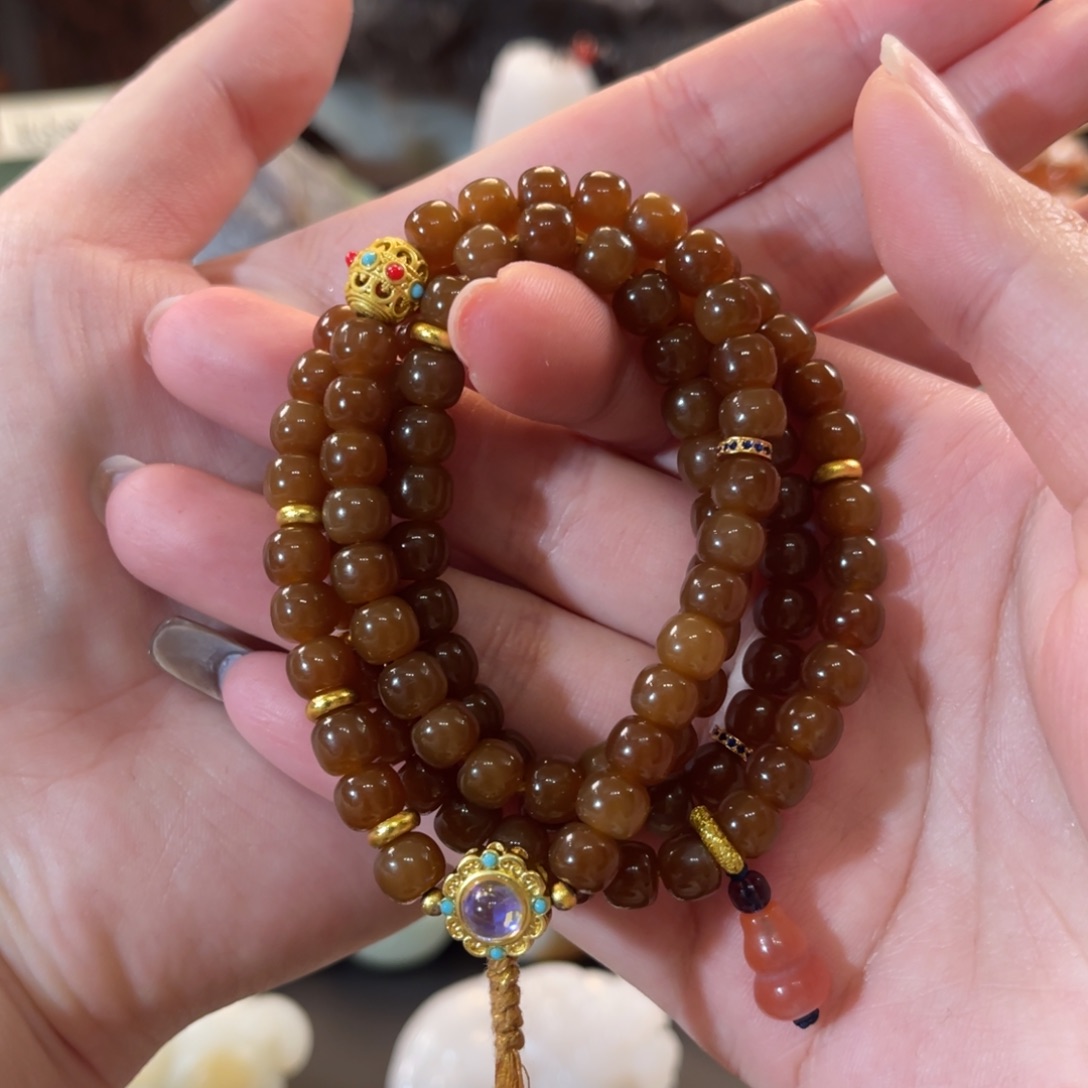 和田玉（糖玉）未镶嵌手串金山全糖7mm老型珠108