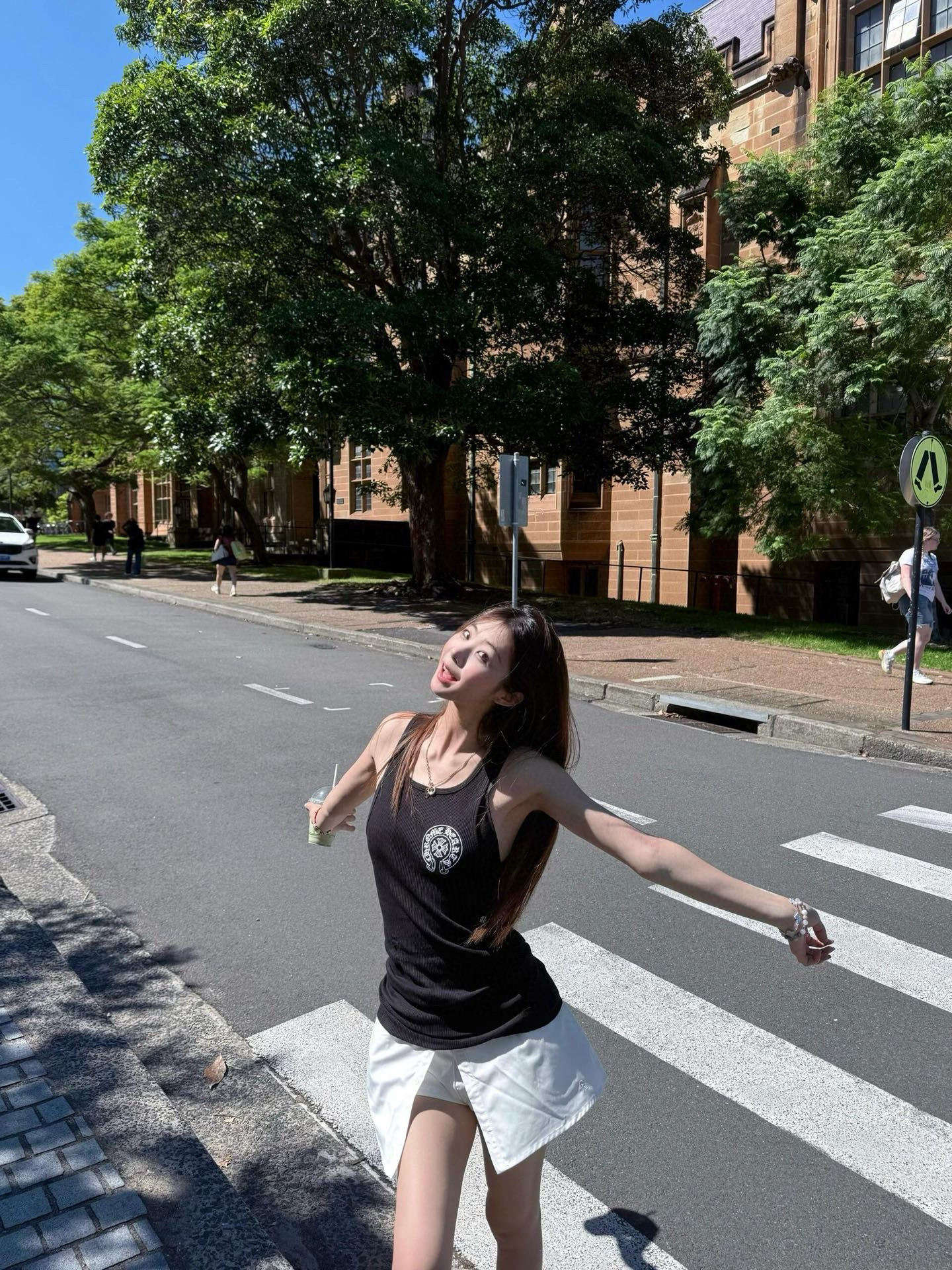 辣妹梵文克罗*印花螺纹修身上衣弹力背心