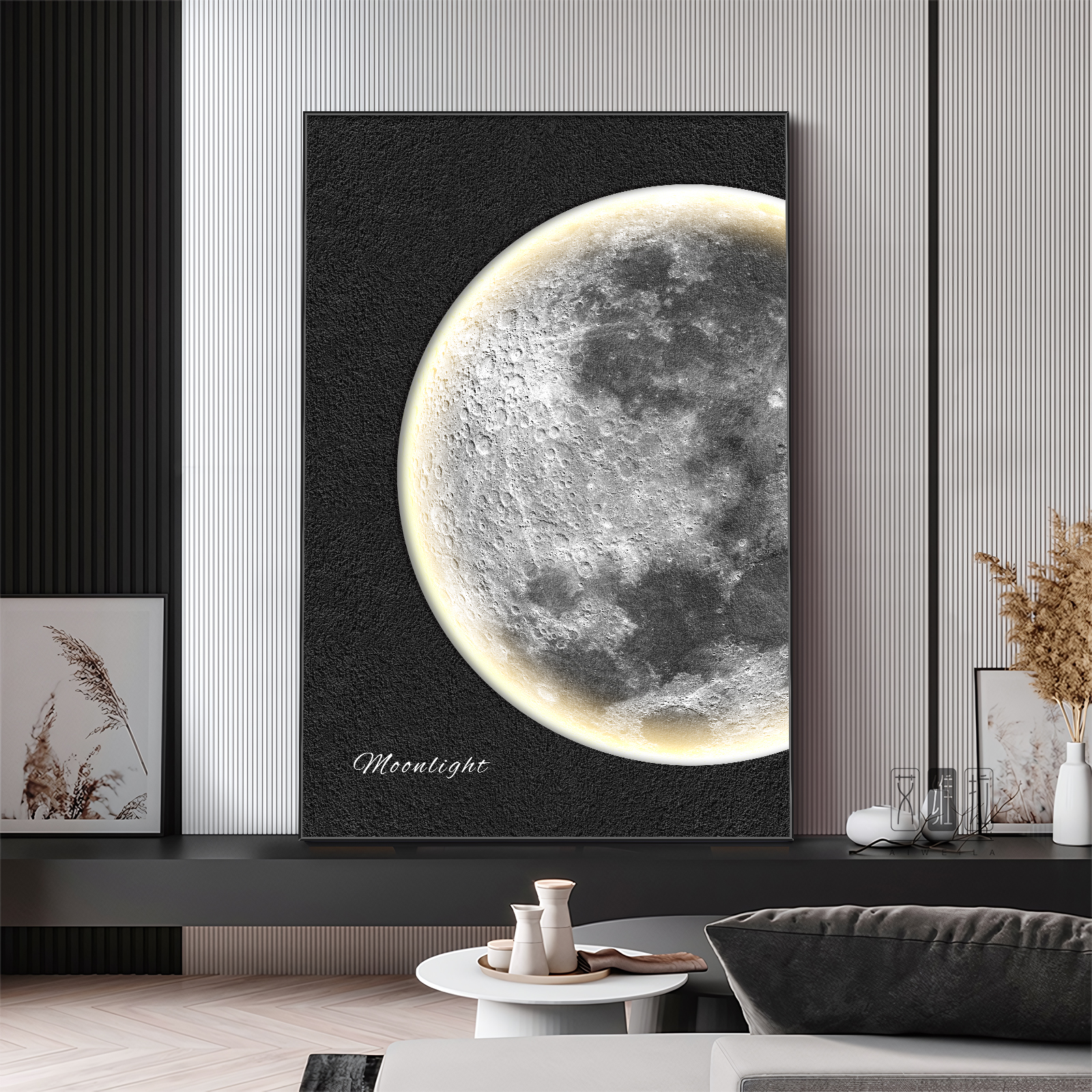 黑白简约月球装饰画现代简约风格客厅装饰画沙发背景墙挂画玄关画