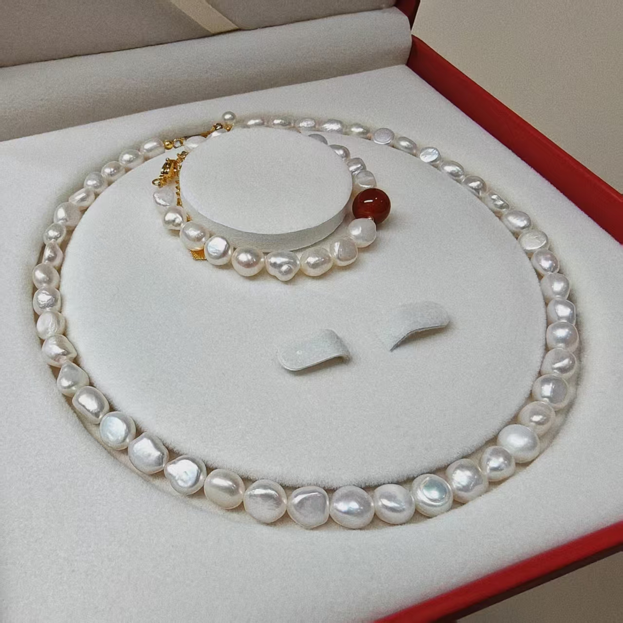 【淡水银锭】天然巴洛克珍珠套组 奶白粉炫光 多样性发其一