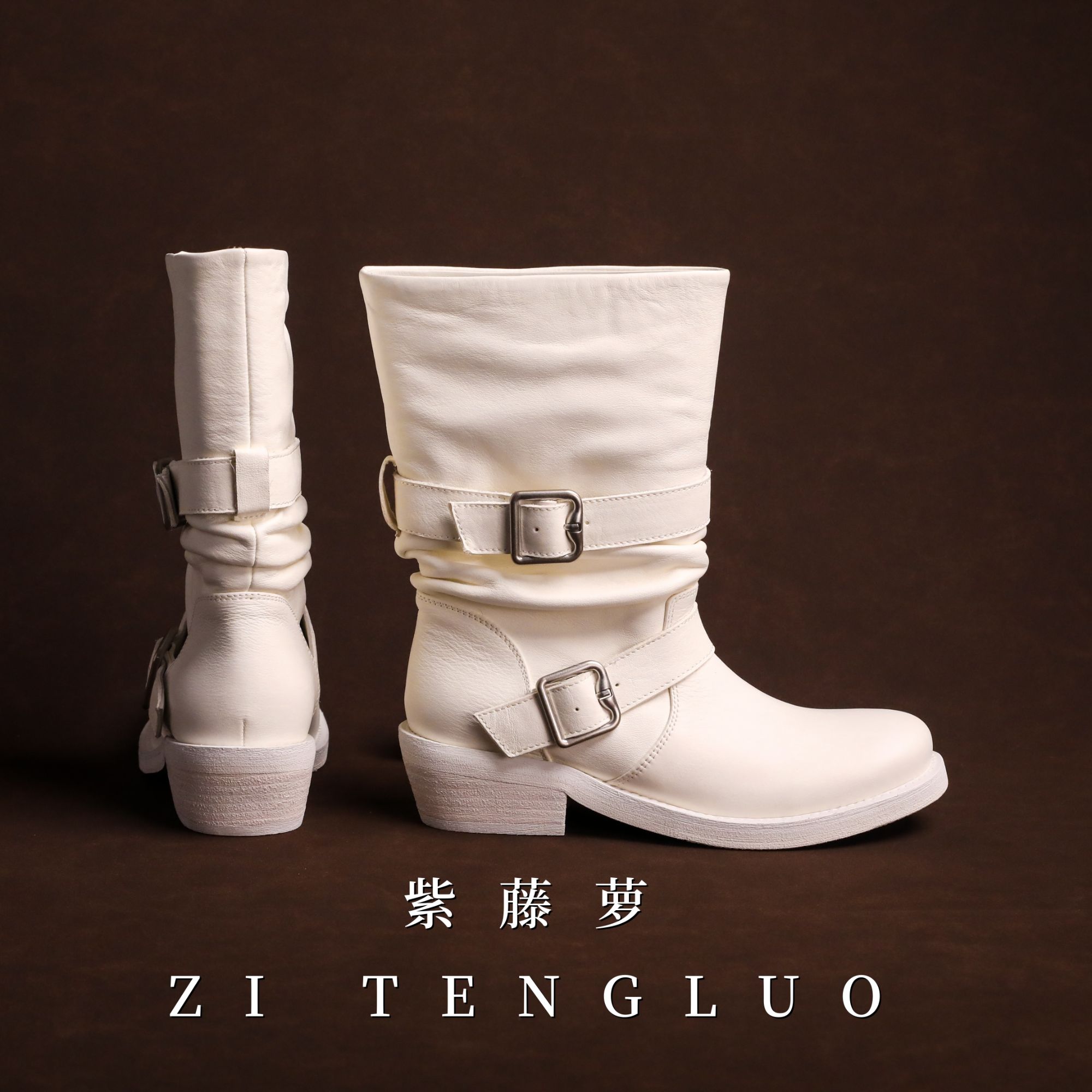 ZiTengLuo/春秋单款时尚纯皮牛皮皮里中筒女靴8811-8