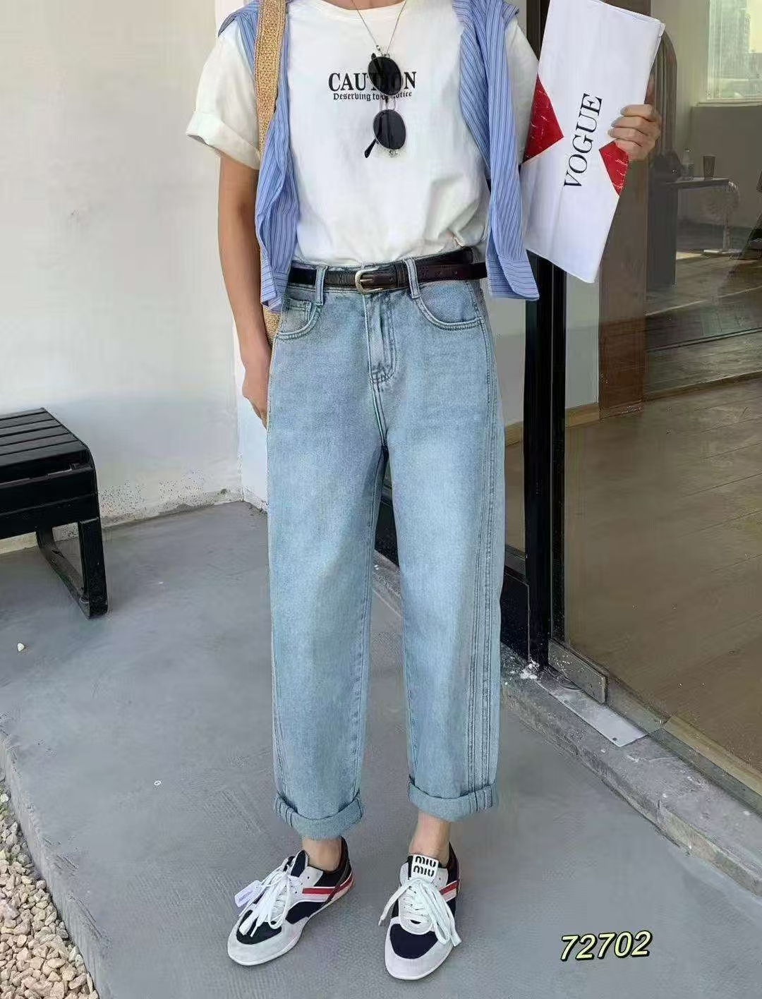 阿悄家 春款 男友风百搭胯裤老爹牛仔裤#72702 