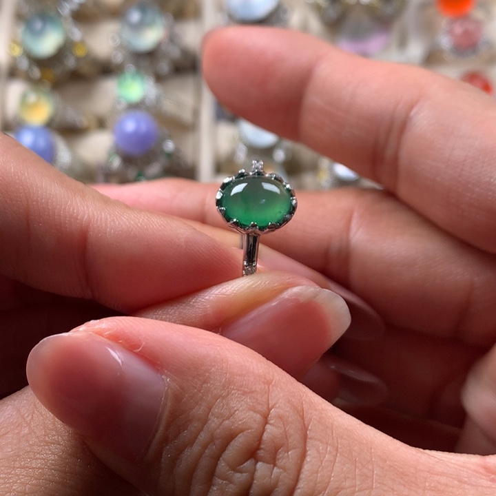 翡翠银S925镶嵌戒指缅甸天然翡翠Ａ货