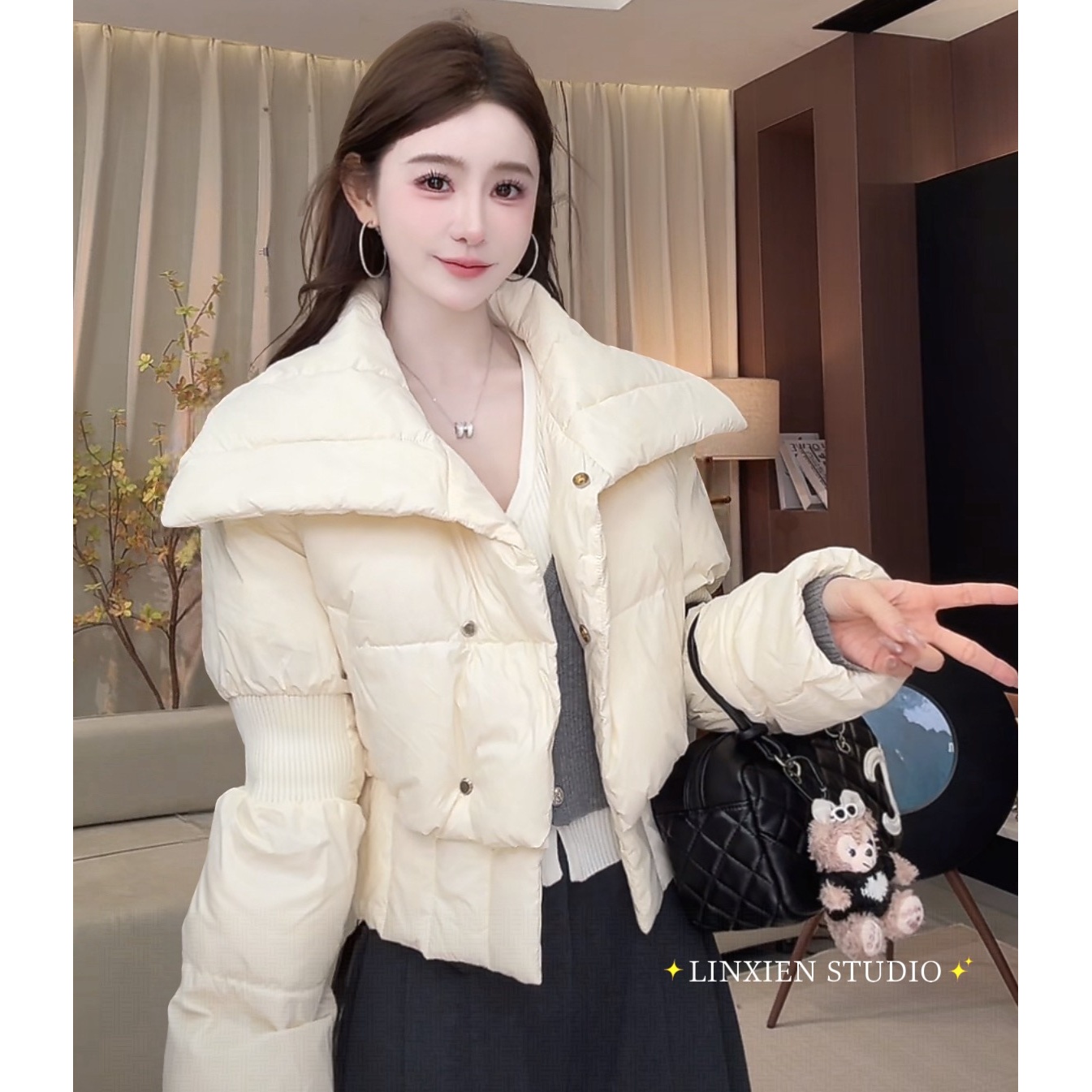 西恩定制●大翻领肯豆风气质百搭洋气轻奢减龄羽绒服JJD4YRF6083