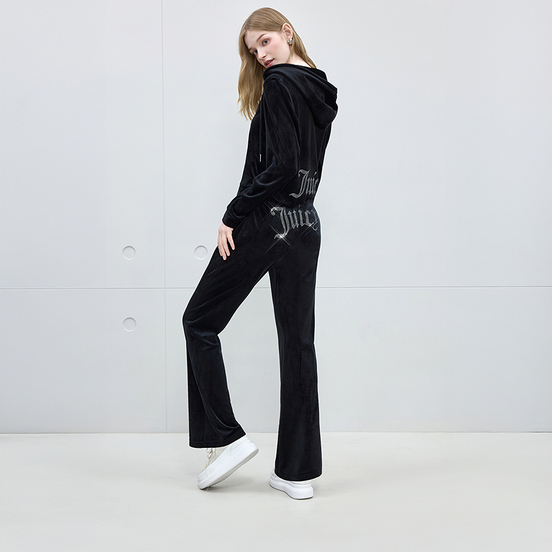 Juicy Couture橘滋【零压弹力丝绒】2025新款烫钻修身微喇长裤女