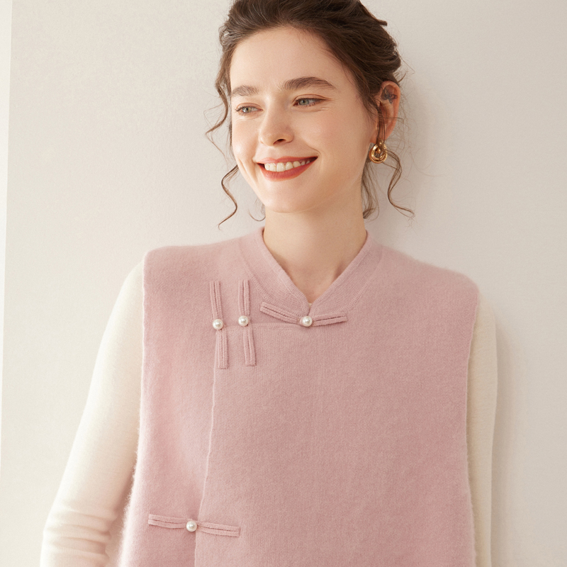 中式100%山羊绒马甲秋冬立领外搭宽松气质