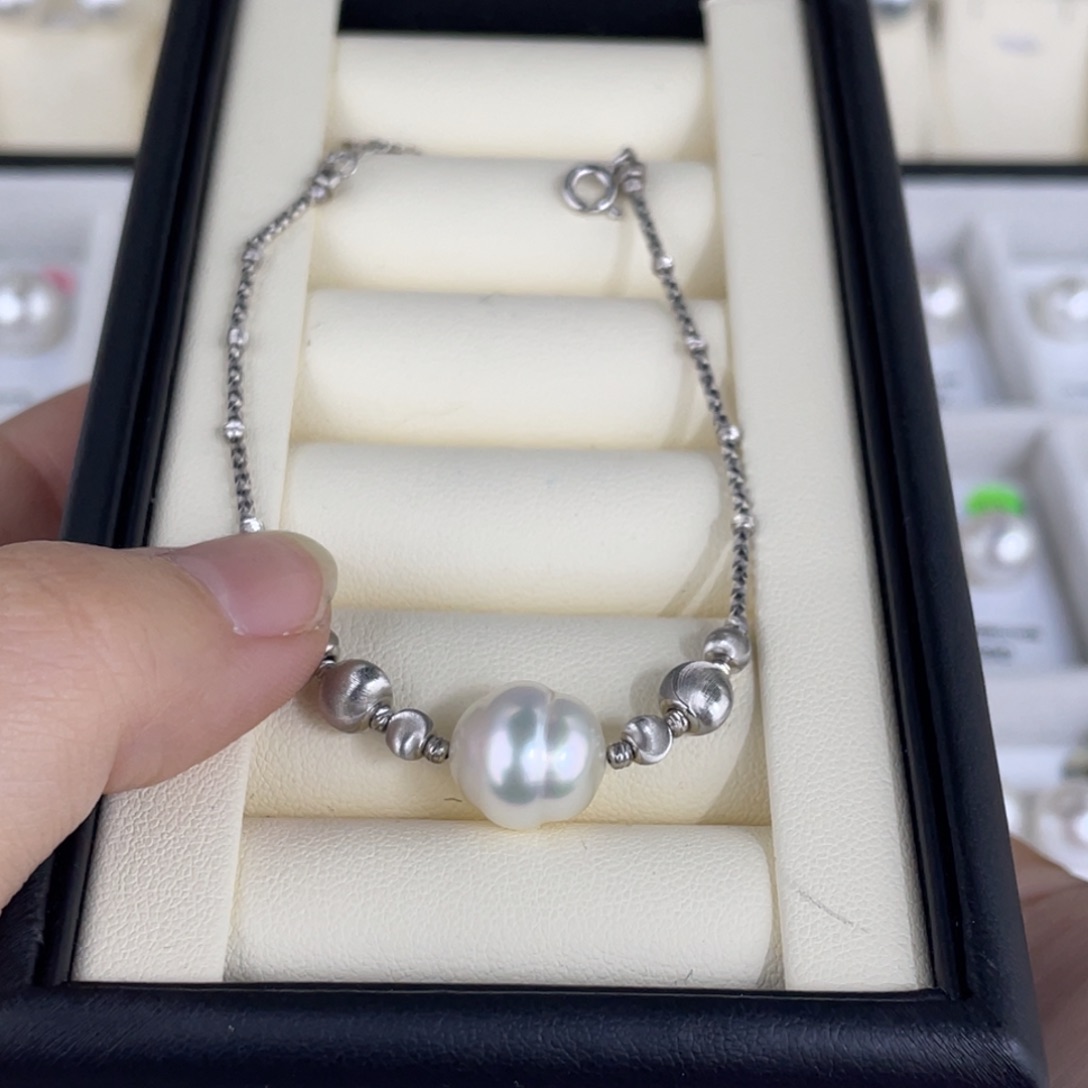 海水珍珠手链银S925镶嵌11+设计款巴洛克