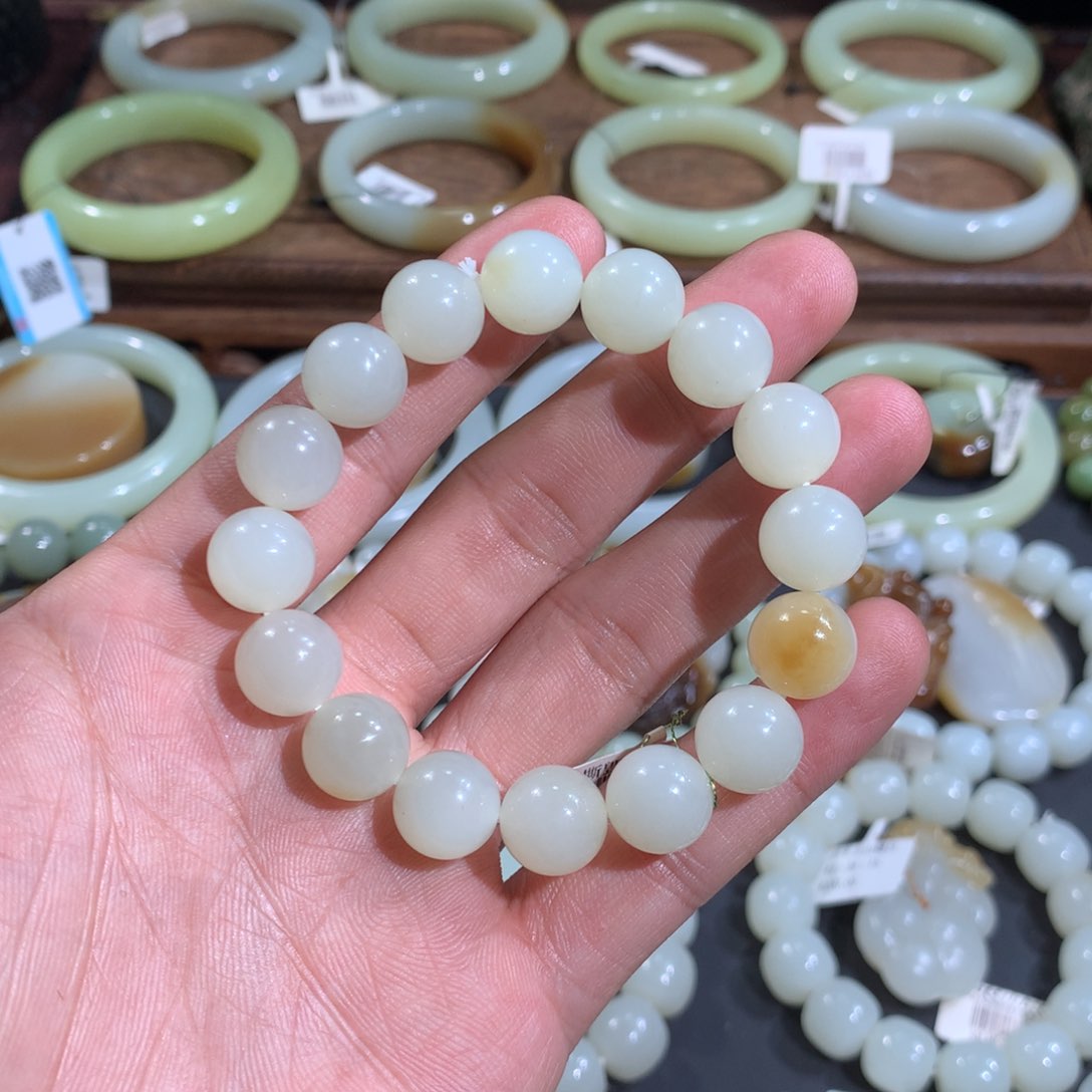 和田玉手链未镶嵌新疆且末天泰矿白玉手串