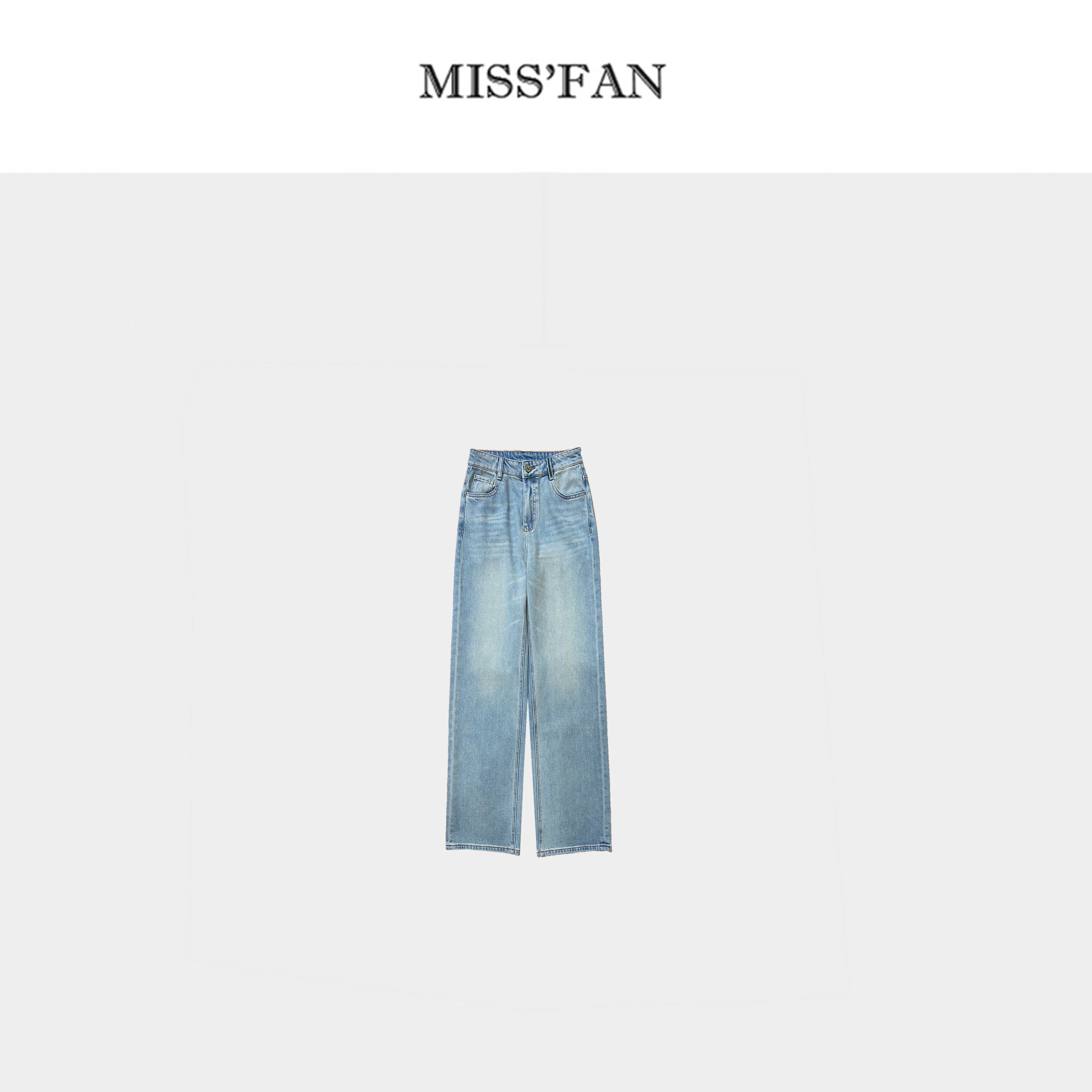 「铃兰花」 后兜重工刺绣串珠水洗兰直筒牛仔裤