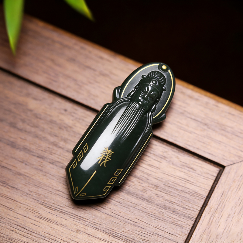 新疆精品和田玉佩戴级新疆特色油润沙枣青关公男士吊坠挂件