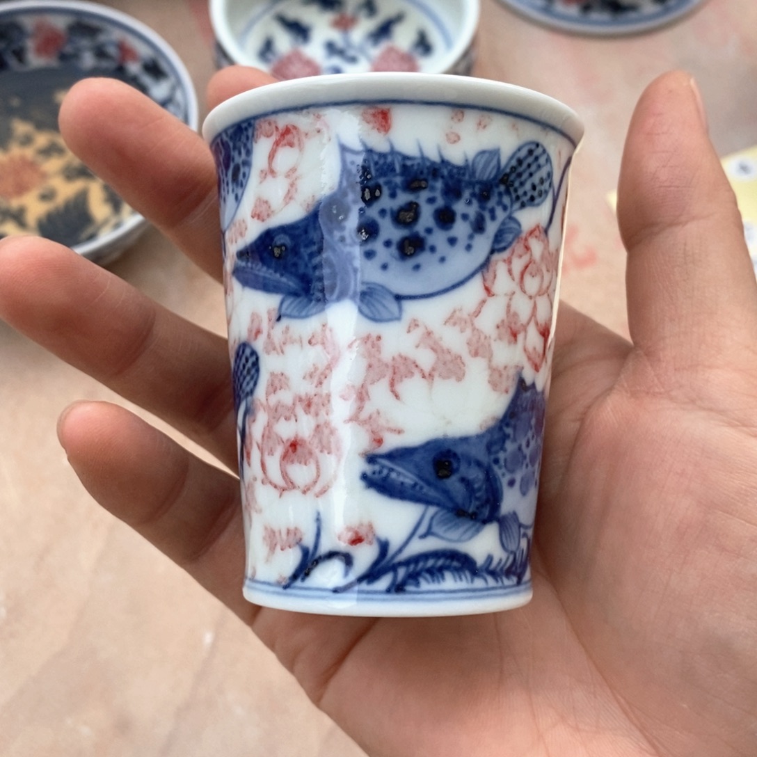 瓷片景德镇手绘青花杯闻香杯