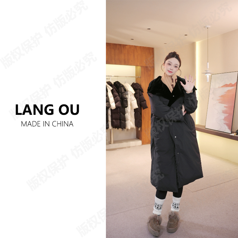 【朗鸥95白鹅绒】25新款冬季长款百搭保暖时尚宽松系列鹅绒服女款