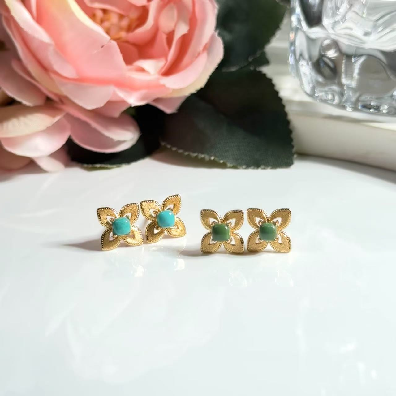 【铭记珠宝】S925银镶嵌绿松石耳钉16-DM225H357【多样性发一件】