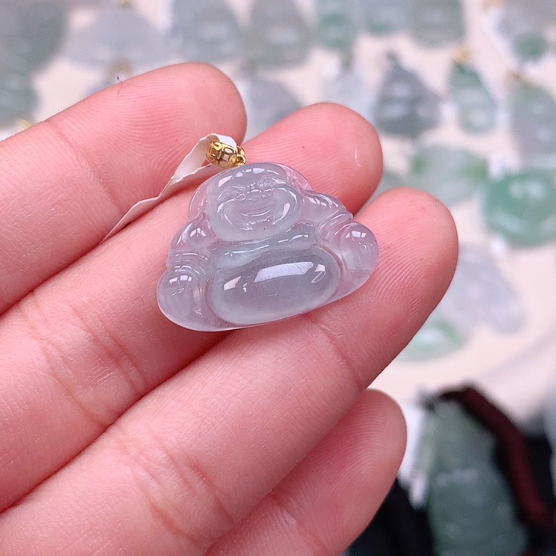 翡翠颈饰18K金镶嵌冰胶蓝佛公