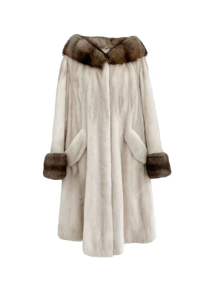 [一诺]2025新款长款冬貂皮大衣整貂水貂进口天鹅绒貂毛皮草