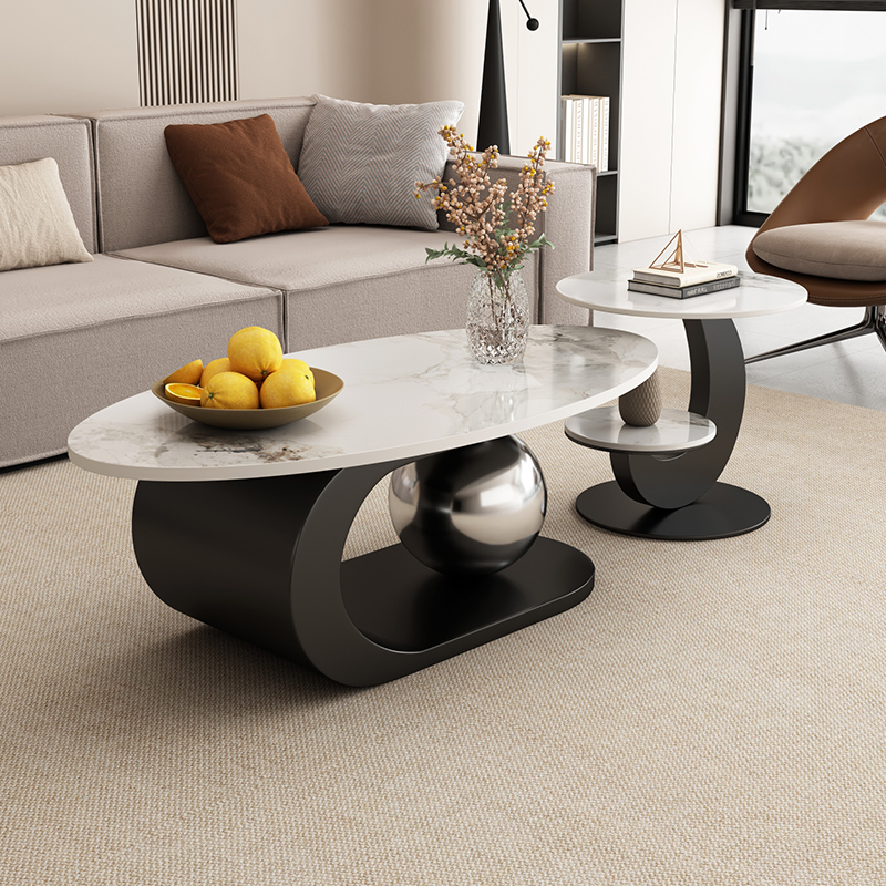 简约北欧轻奢个性造型茶几家用客厅椭圆现代极简小户型组合阳台