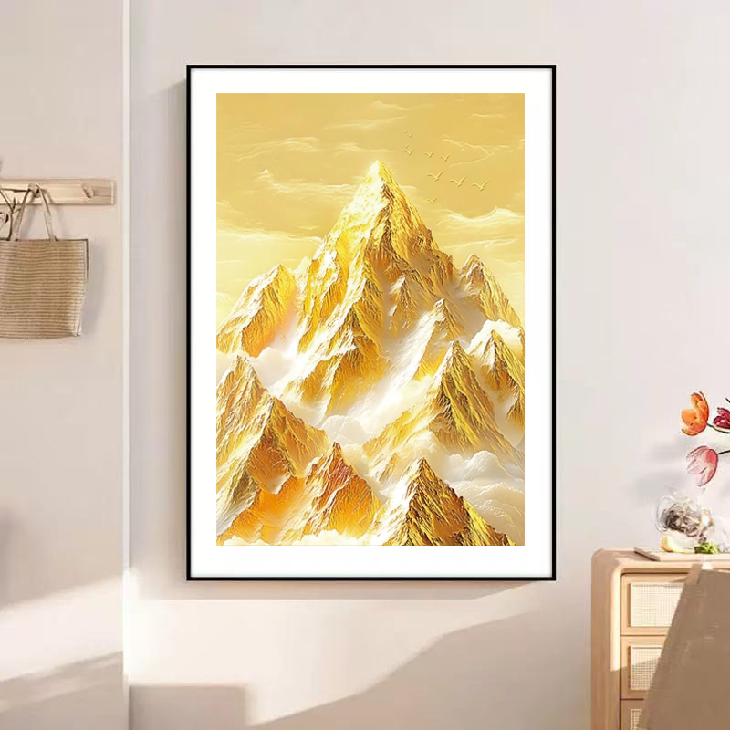 手工立体金箔描金日照金山装饰画简约高级入户玄关挂画餐厅书房画