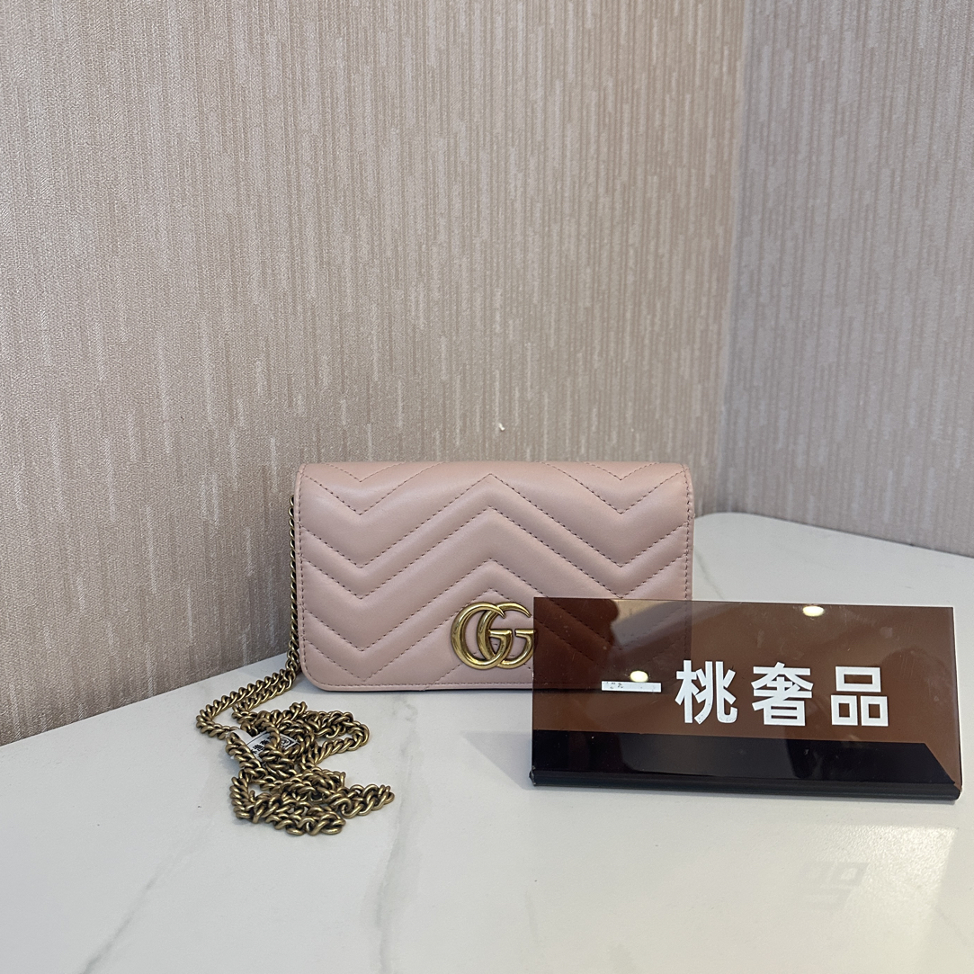 95新 GUCCI/古驰 一桃/古驰 粉色马蒙woc斜挎
