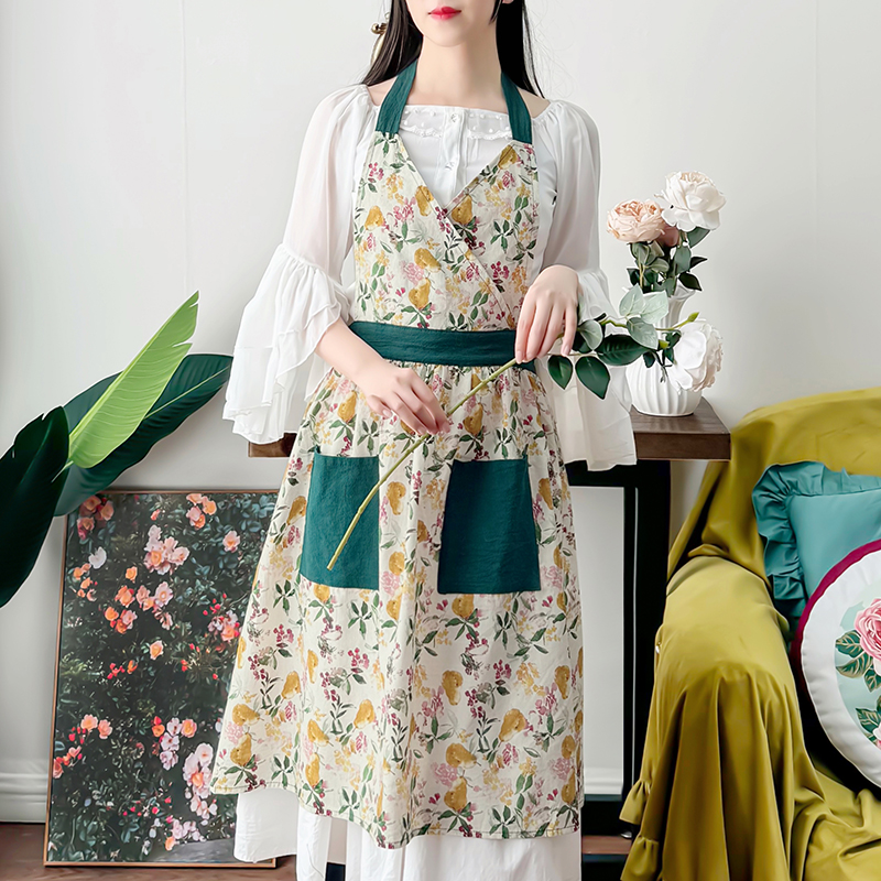 均码防污常规透气拼接薄款围裙时尚韩版做饭挂脖围腰碎花可爱复古