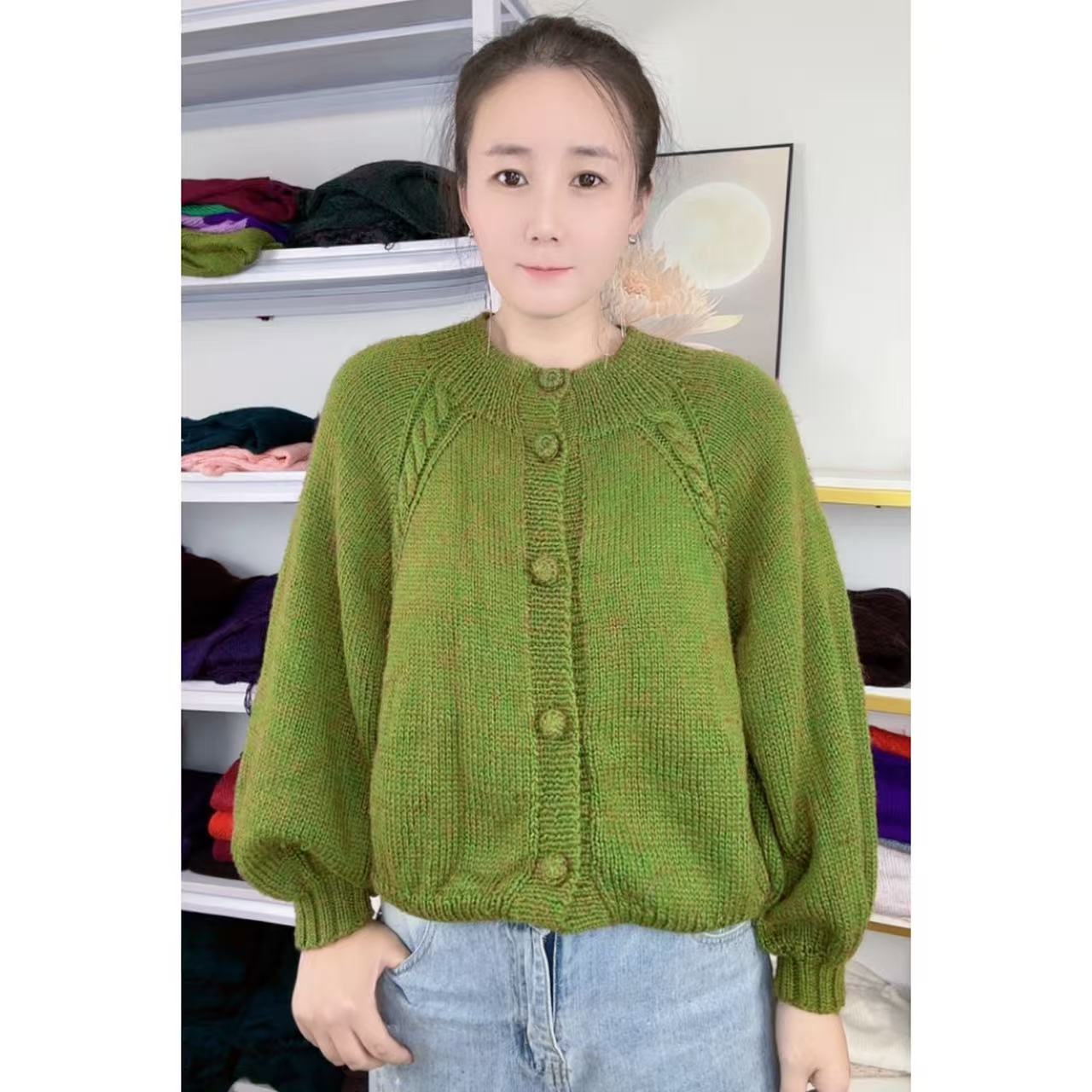 彩貂绒线 织「平针开衫」手工diy   非成品 拍2送工具