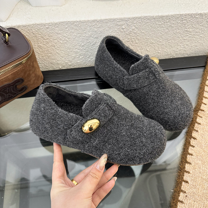 3cm 勃肯鞋女毛呢秋冬2025新款厚底增高休闲鞋百搭包头穆勒鞋棉鞋