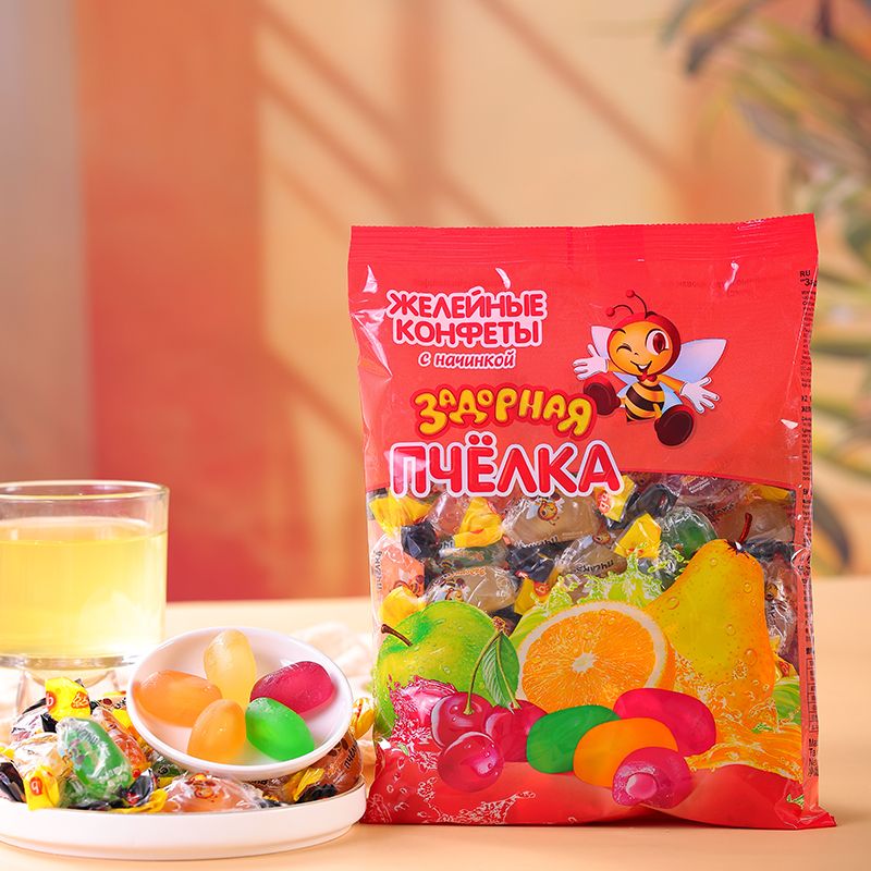 则成俄罗斯进口爱比可牌小蜜蜂夹心软糖零食软糖500g