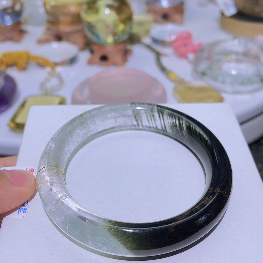 未镶嵌手镯水晶天然绿幽灵半山半水手镯