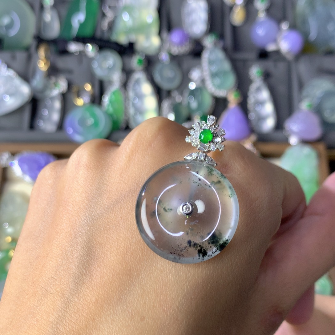 翡翠18K金镶嵌吊坠(不含链)