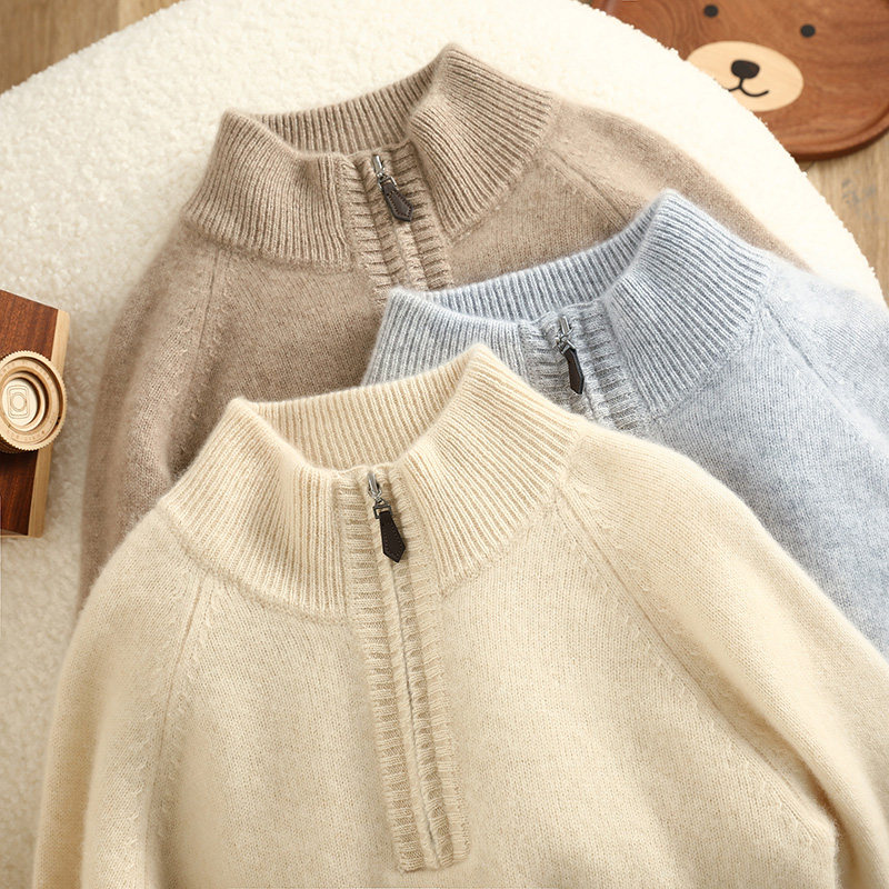 2025秋冬爆款半拉链儿童100%纯羊毛衫加厚纯色高领针织上衣