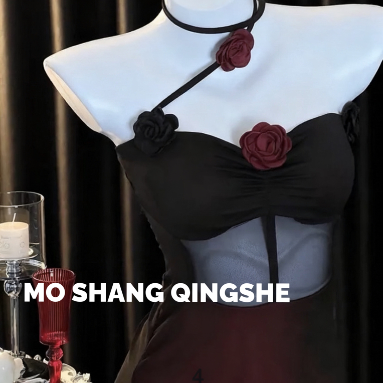 山茶玫瑰·辣妹裙网纱修身性感抹胸挂脖蕾丝纯欲复古诱惑吊带短裙