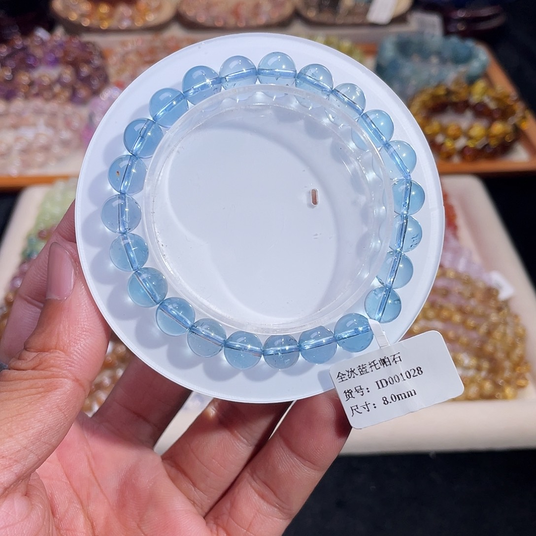 未镶嵌托帕石手链全冰蓝托帕8mm