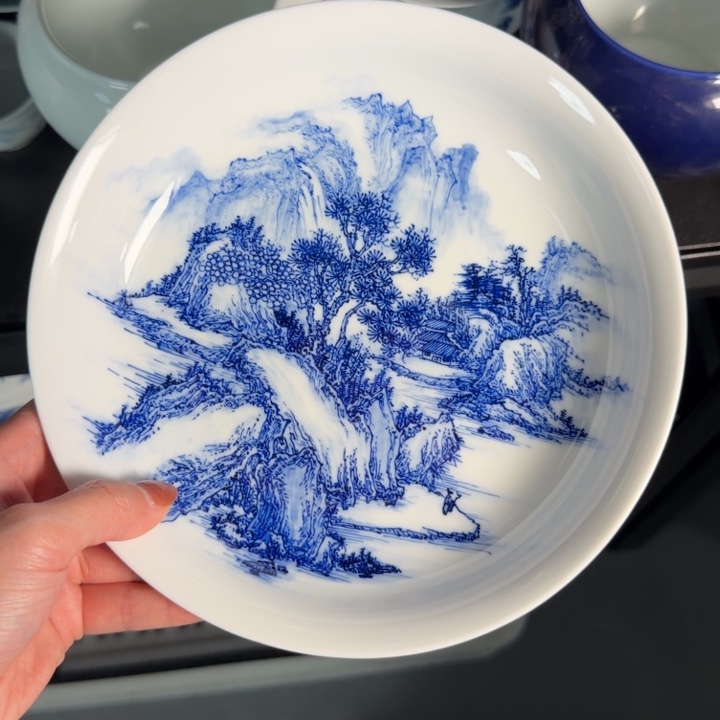 河***练青花山水意境壶茶