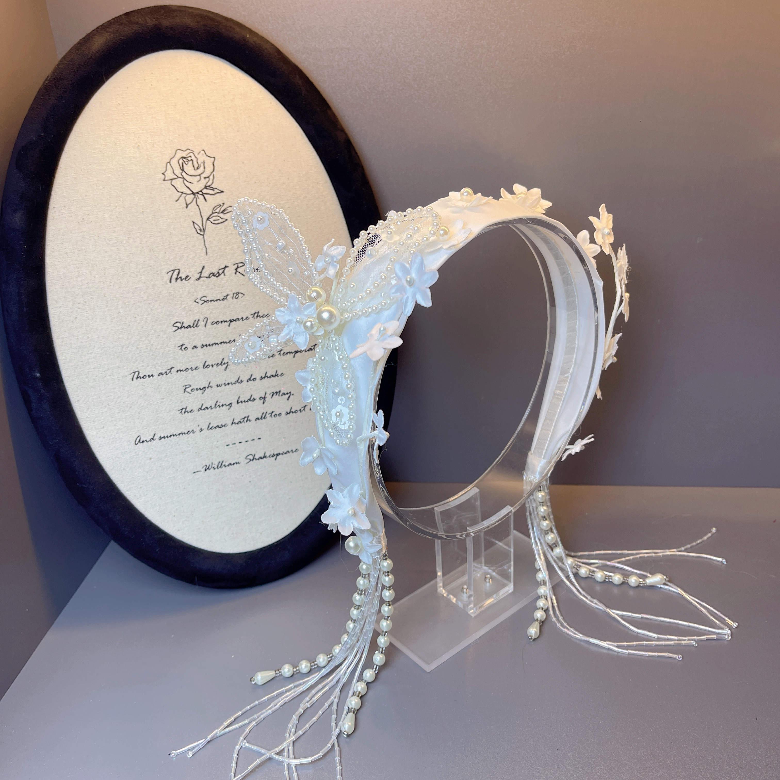 【赫本琳娜】V34立体蝴蝶手工花朵发箍珍珠流苏复古经典百搭