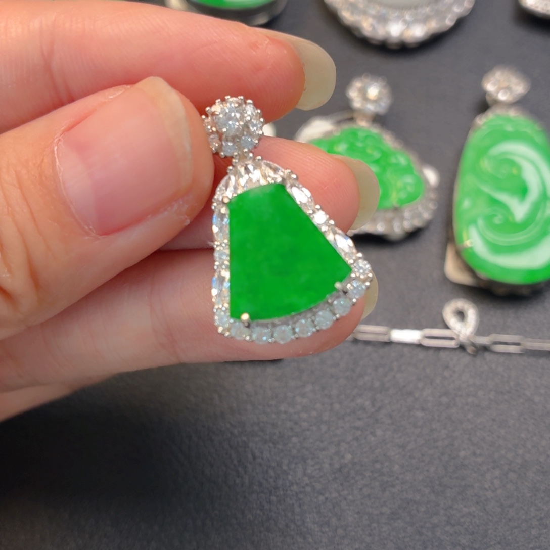 翡翠银S925镶嵌吊坠(不含链)