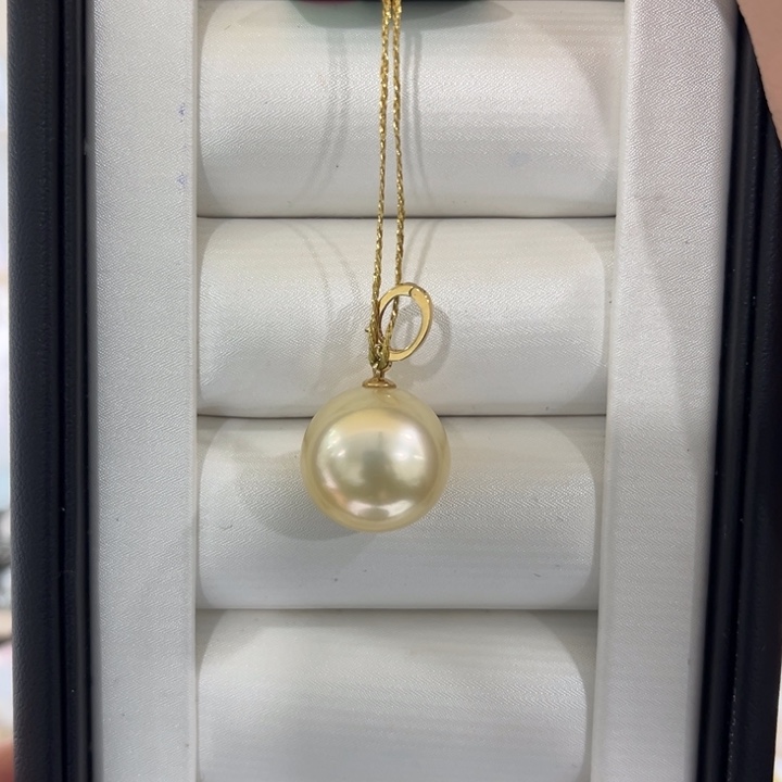 海水珍珠上新金珠奶油金万能扣吊坠14-15mm18K金镶嵌
