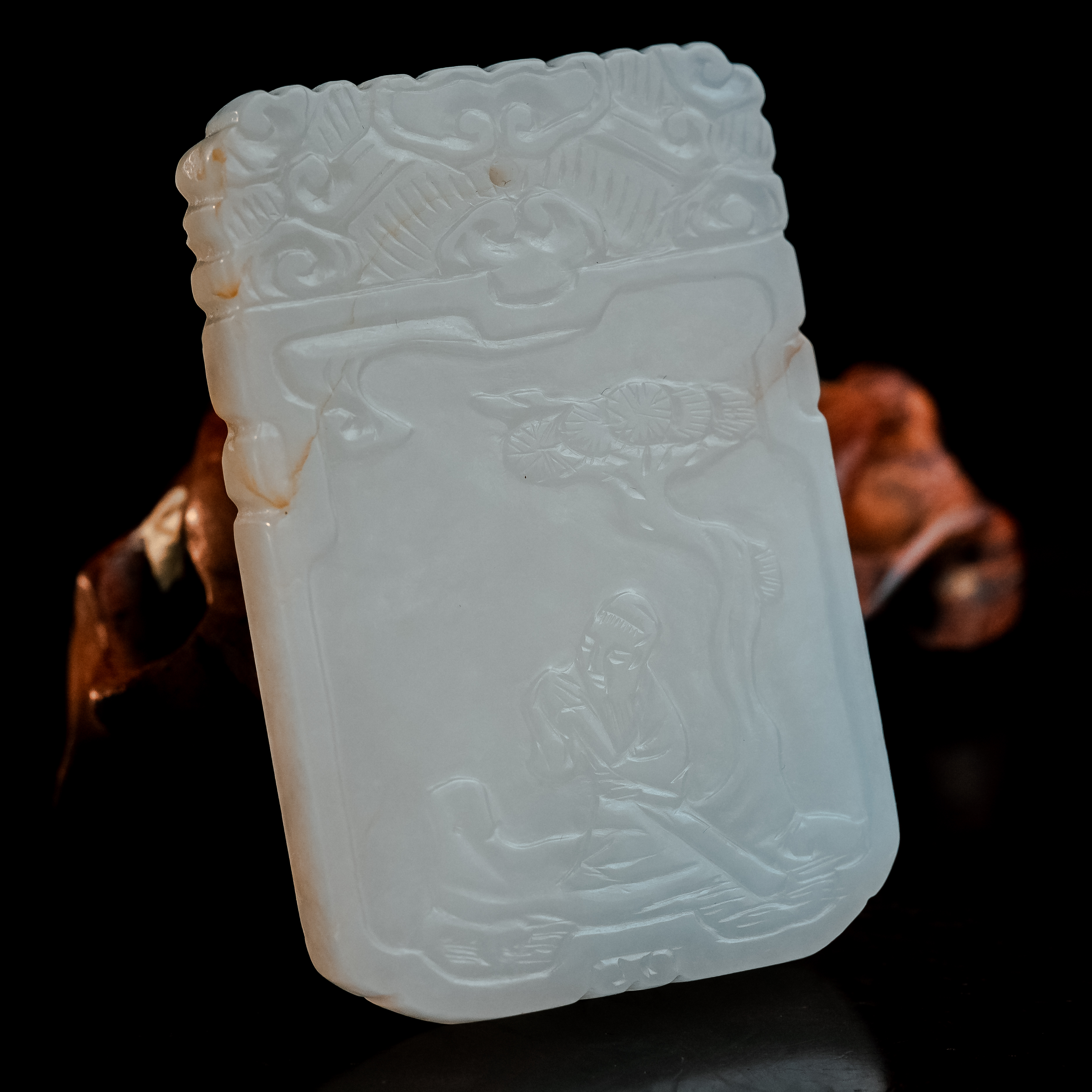 清代和田玉仙人承槎牌-CS