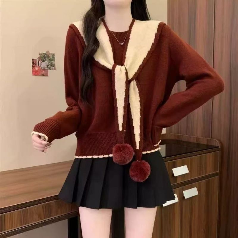 薄款超好看红色圣诞氛围感披肩毛衣女装秋冬小个子韩系穿搭针织衫