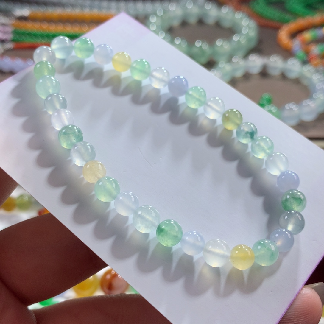 翡翠未镶嵌手链翡翠高冰马卡龙卡5.50～6.20+