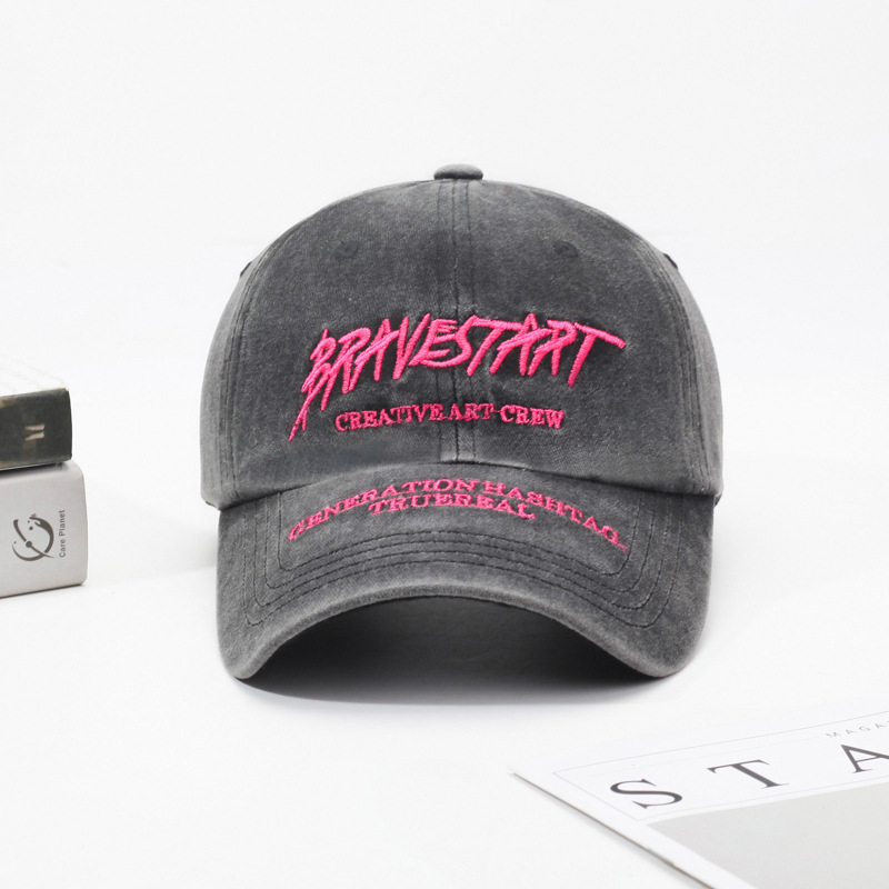春秋潮流褪色帽子情侣街头复古水洗棉字母刺绣软顶遮阳棒球帽跨境