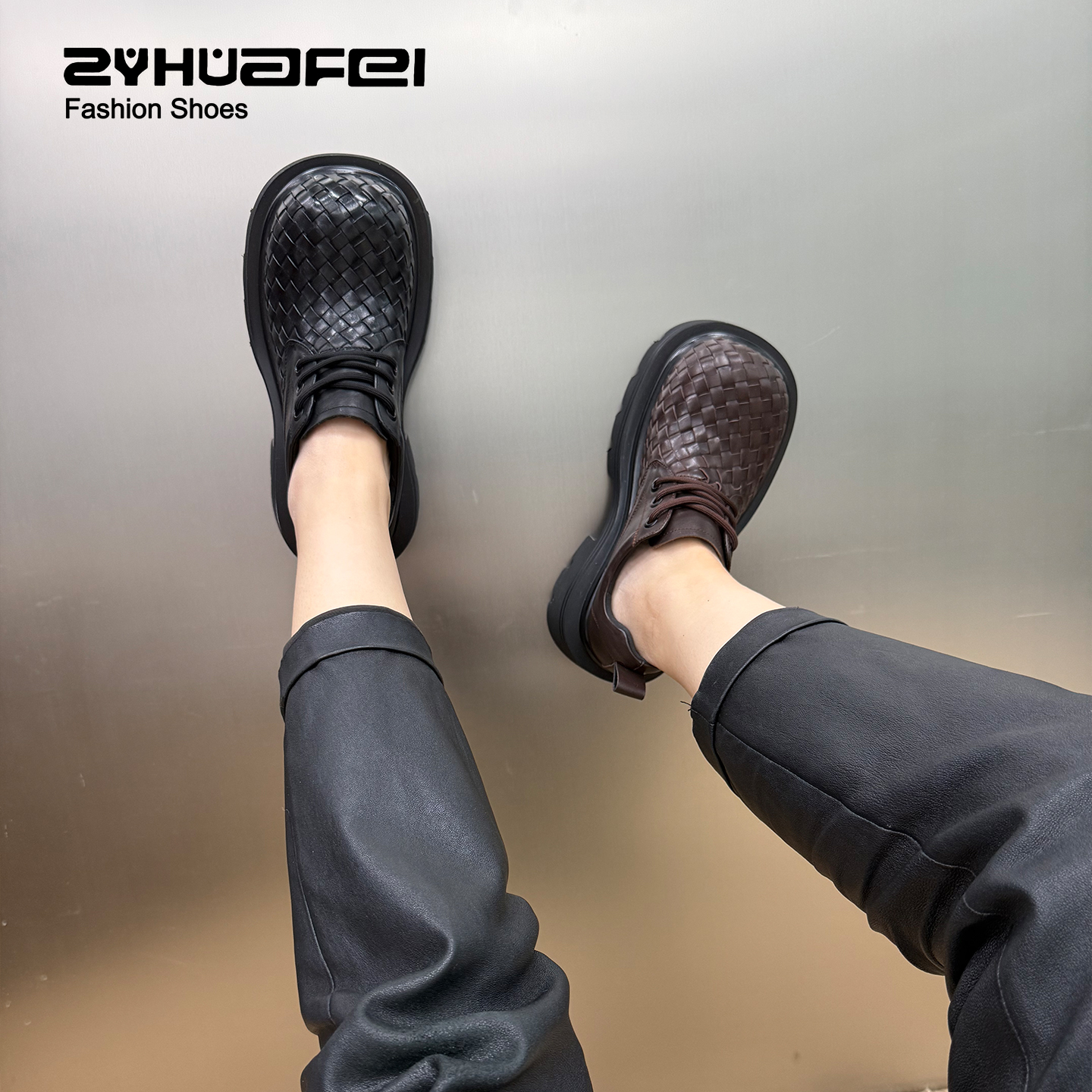 【左右华菲】7cm时尚大头编织真皮厚底乐福鞋2025秋季新百搭小皮鞋