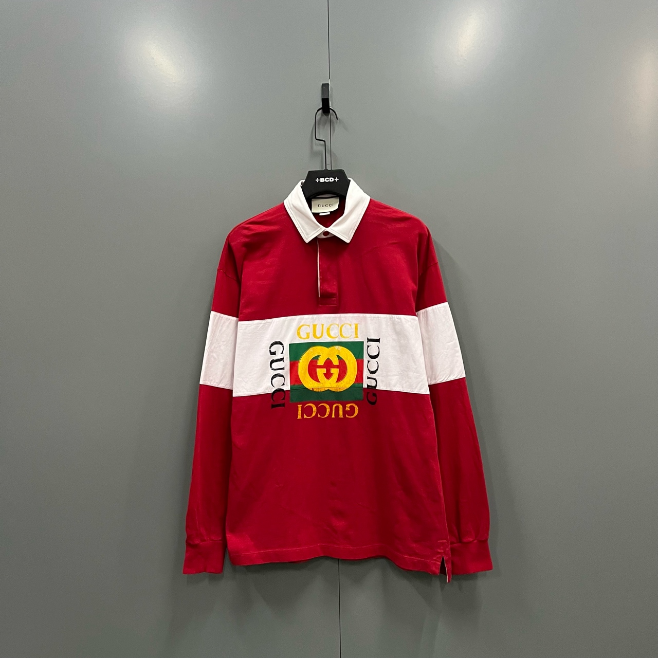 95新 GUCCI/古驰 （cc1） 白红GG印花logo长袖 M码/fg207263