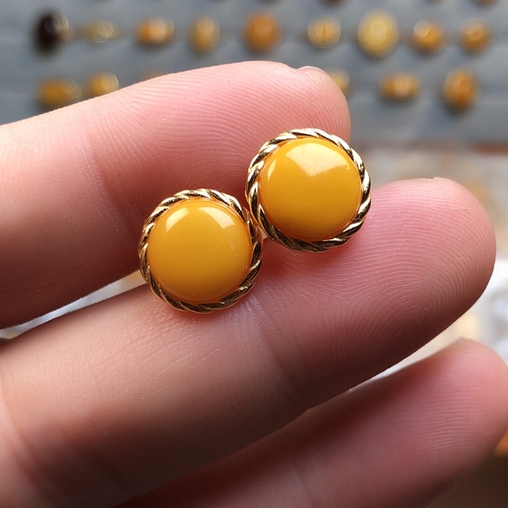 蜜蜡银S925镀金镶嵌耳饰耳饰1